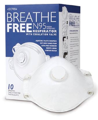 N95 Respirator Mask w-Valve Breathe-Free  Bx-10